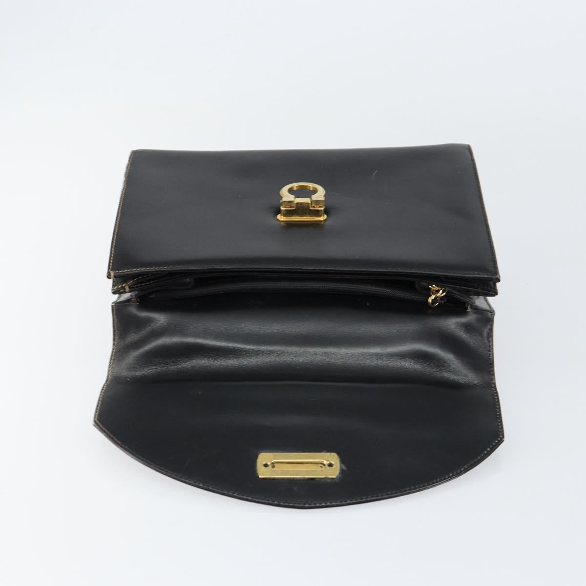 Salvatore Ferragamo Gancini Hand Bag Leather Black Gold Auth 155311