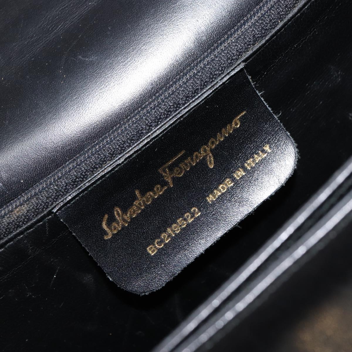 Salvatore Ferragamo Gancini Hand Bag Leather Black Gold Auth 155311