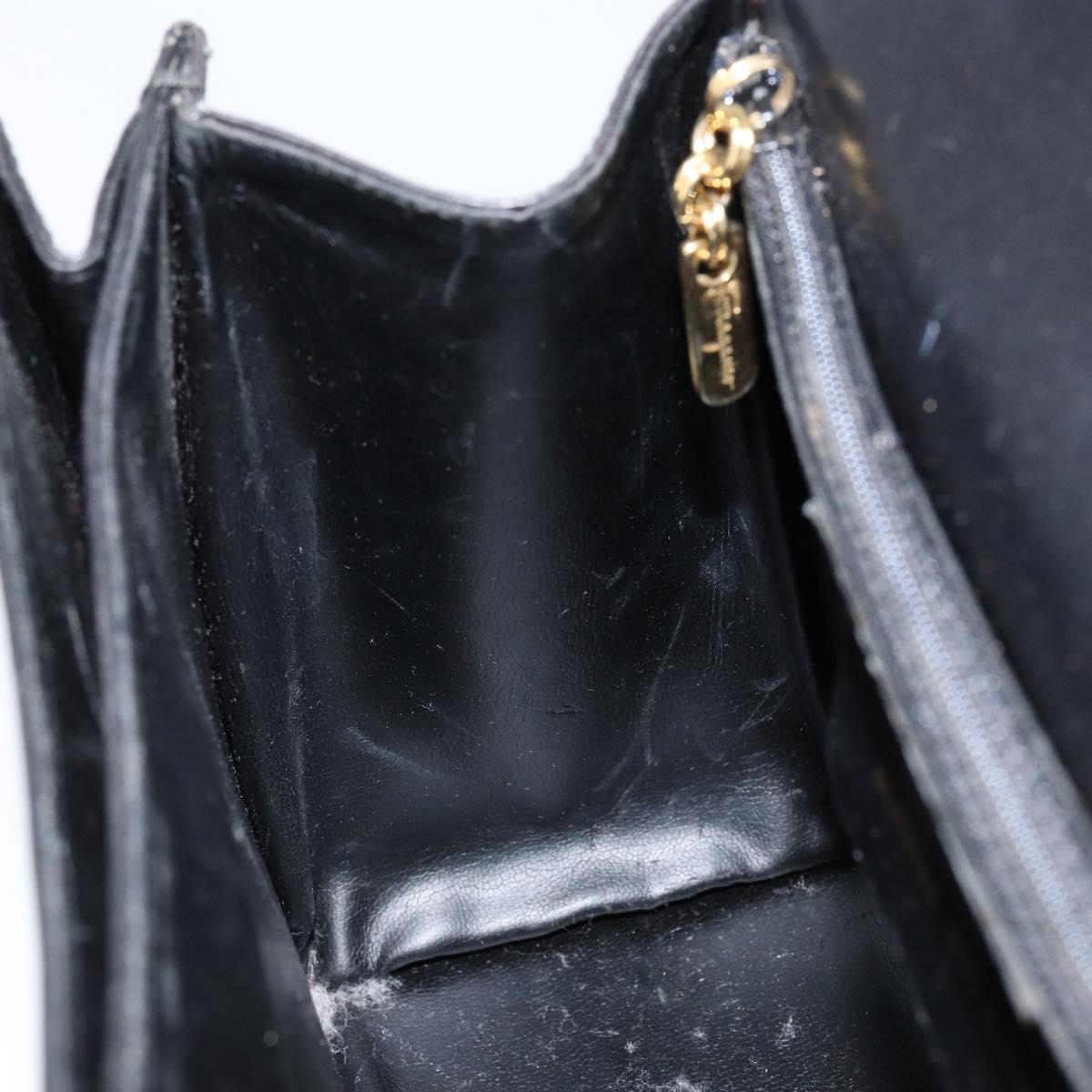 Salvatore Ferragamo Gancini Hand Bag Leather Black Gold Auth 155311