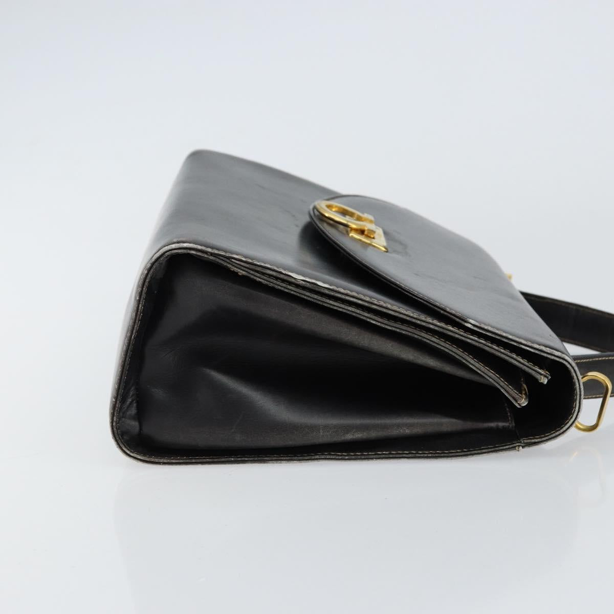 Salvatore Ferragamo Gancini Hand Bag Leather Black Gold Auth 155311