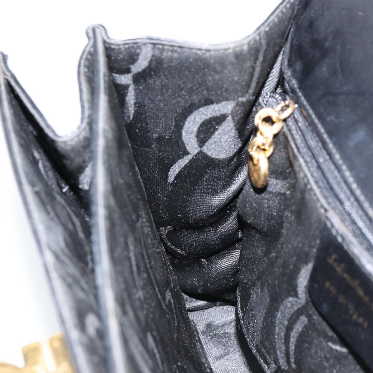 Salvatore Ferragamo Gancini Hand Bag Leather 2way Black Gold Auth 155312