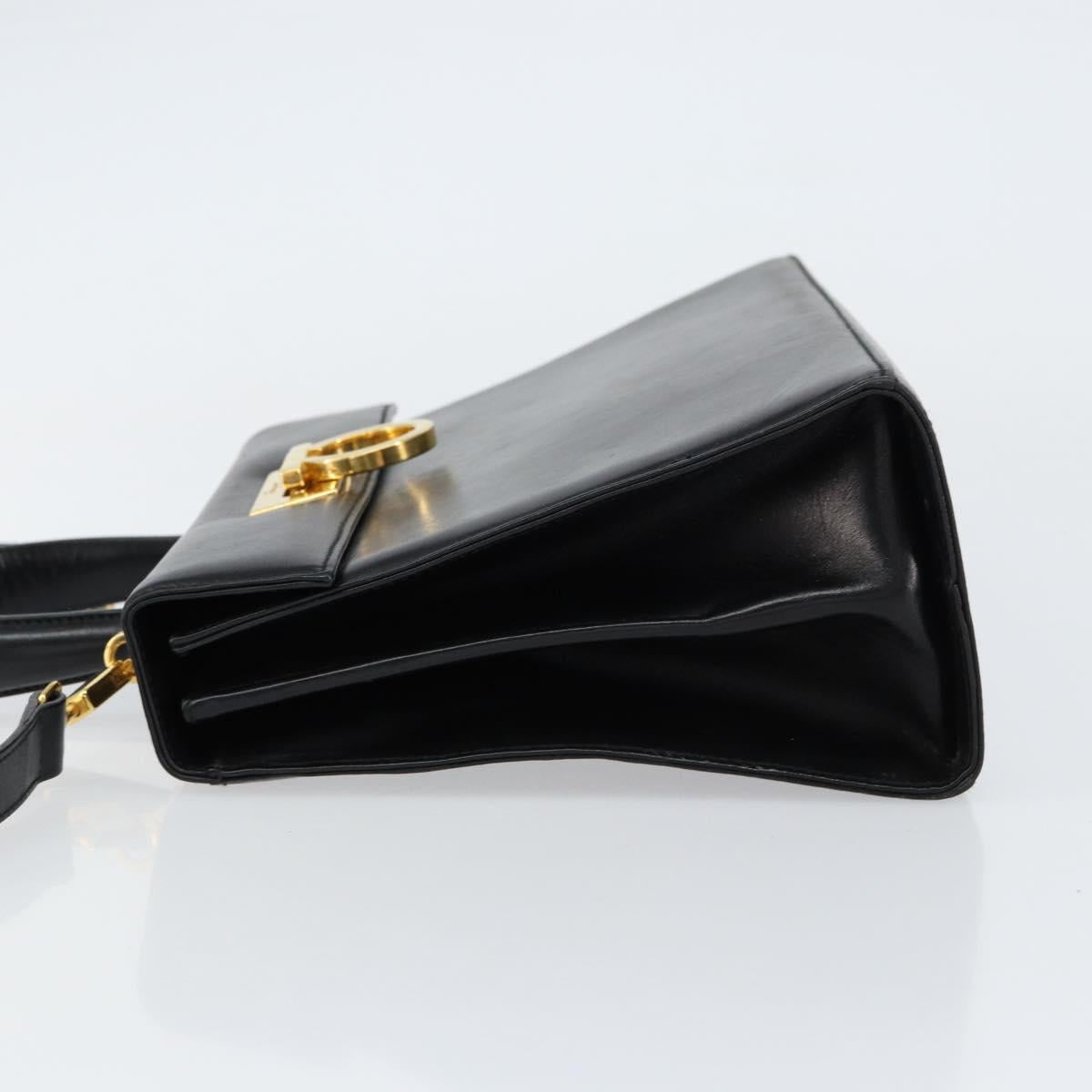 Salvatore Ferragamo Gancini Hand Bag Leather 2way Black Gold Auth 155312