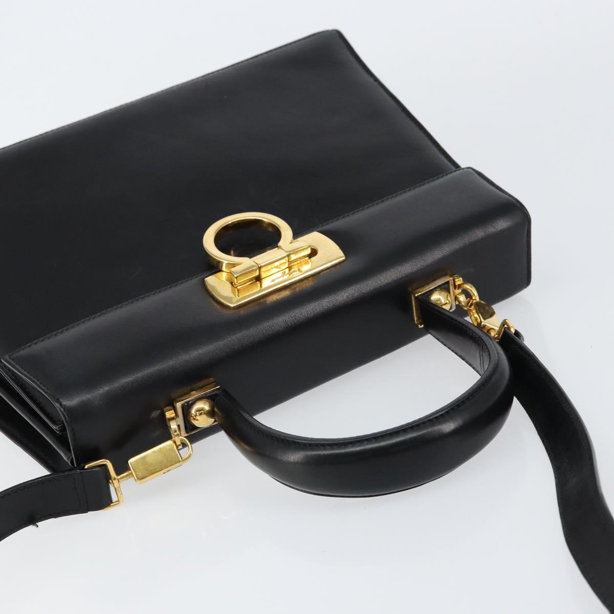 Salvatore Ferragamo Gancini Hand Bag Leather 2way Black Gold Auth 155312