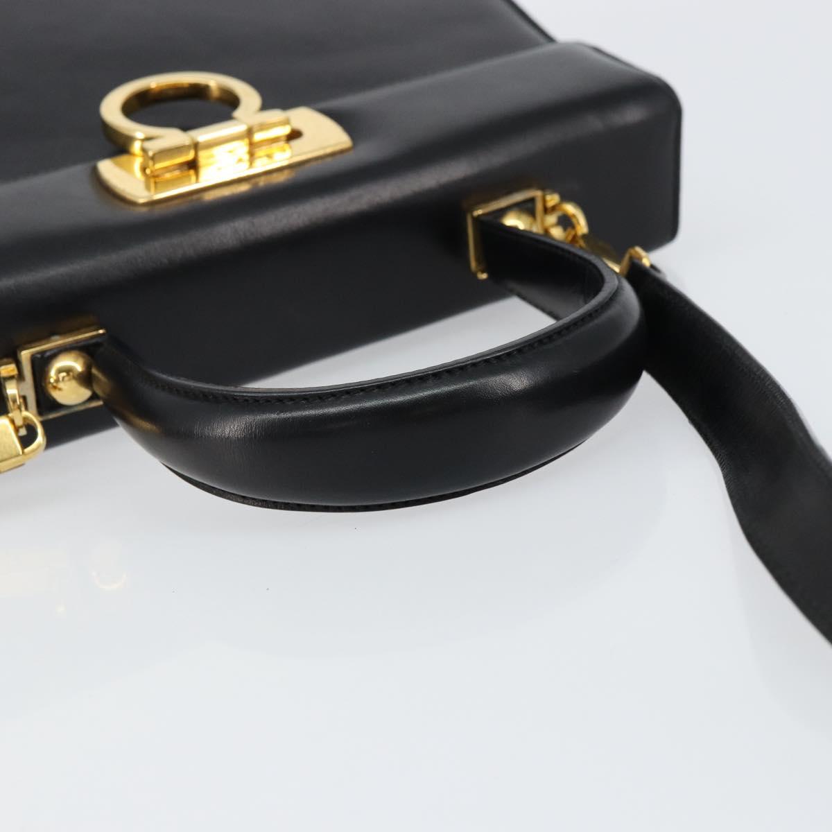 Salvatore Ferragamo Gancini Hand Bag Leather 2way Black Gold Auth 155312