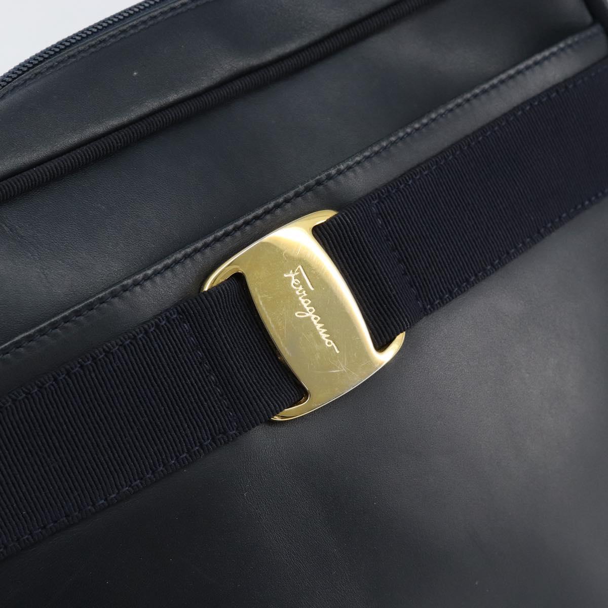 Salvatore Ferragamo Vala Shoulder Bag Leather Navy Gold Auth 155315