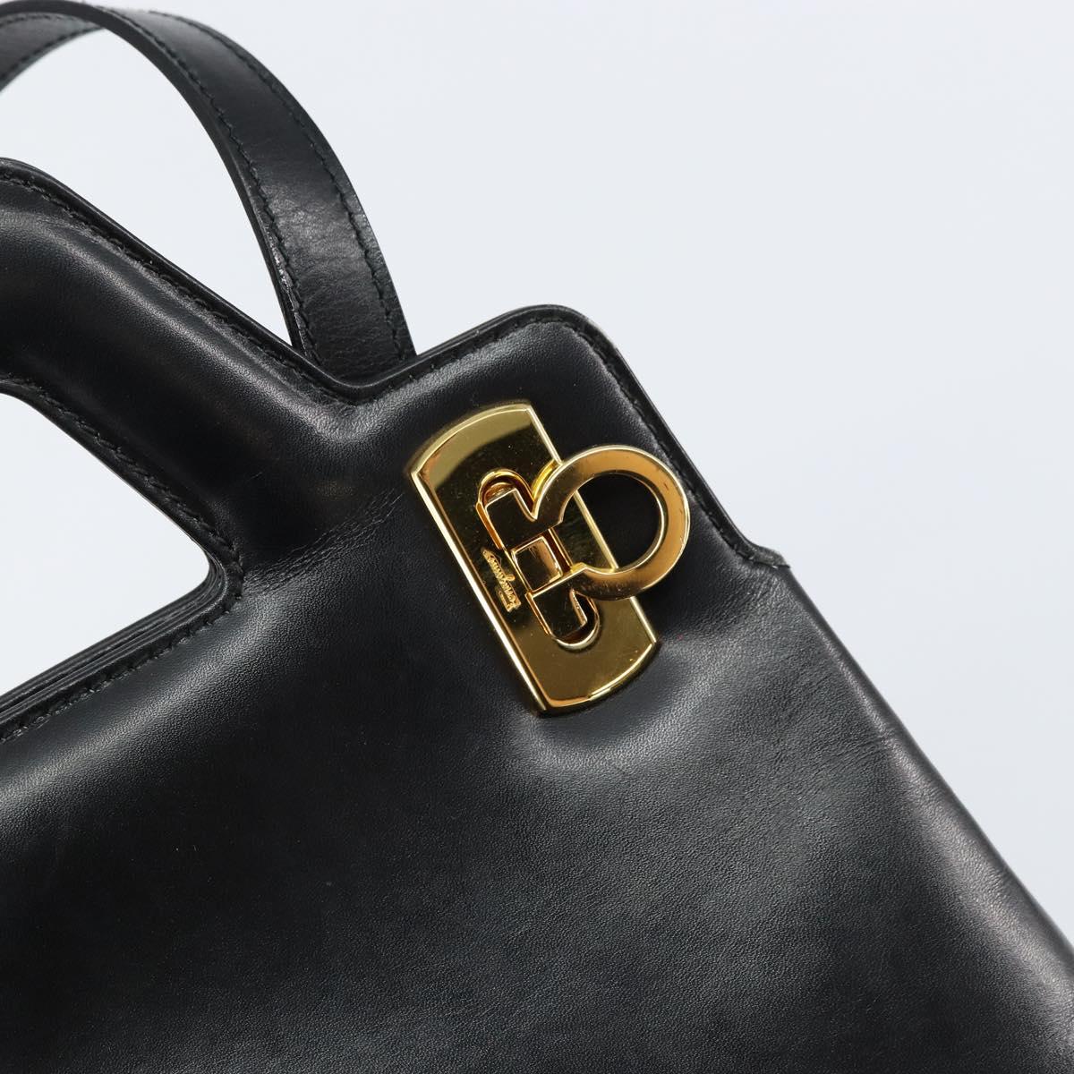 Salvatore Ferragamo Gancini Hand Bag Leather 2way Black Gold Auth 155316