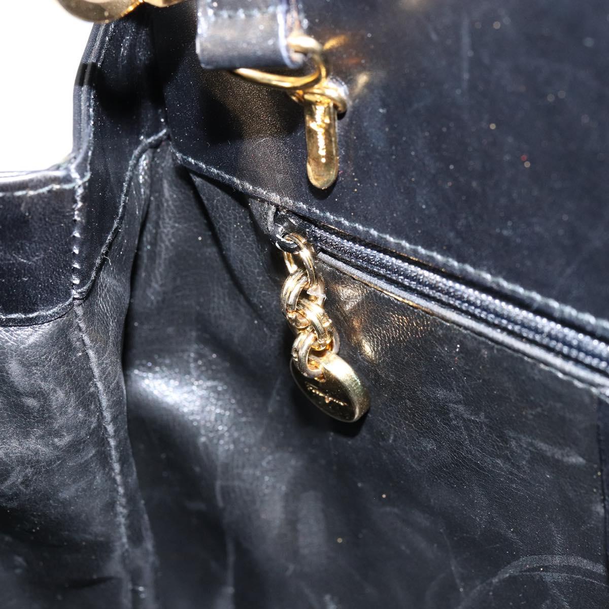 Salvatore Ferragamo Gancini Hand Bag Leather 2way Black Gold Auth 155316