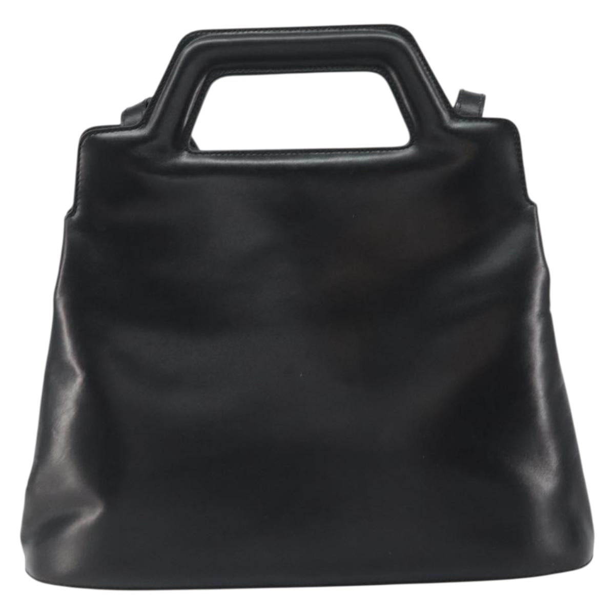 Salvatore Ferragamo Gancini Hand Bag Leather 2way Black Gold Auth 155316