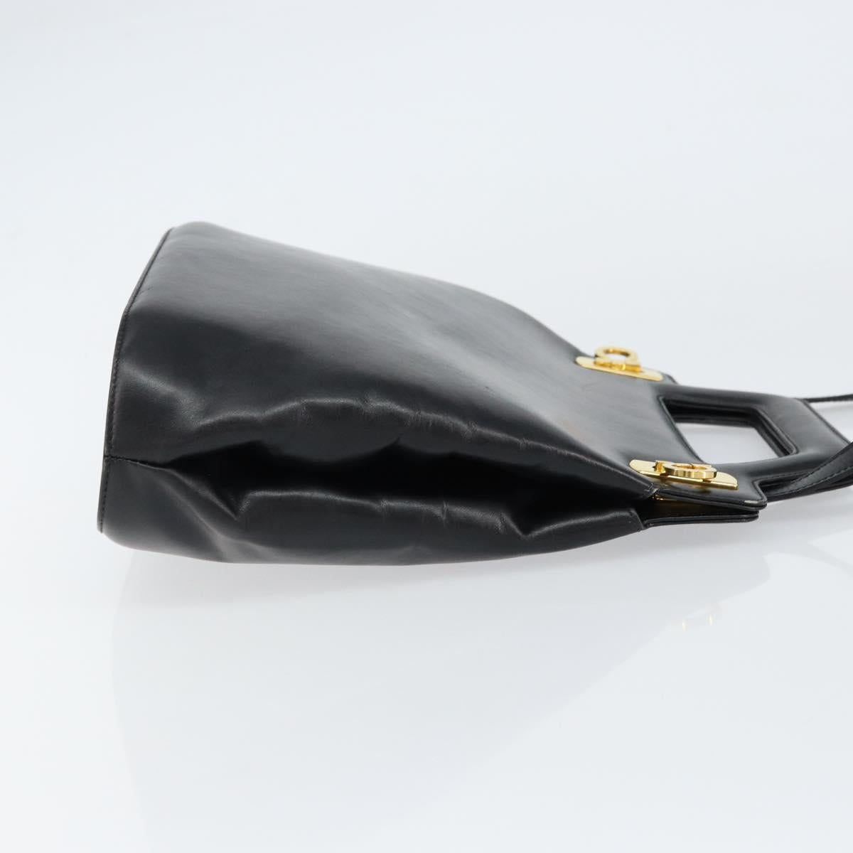 Salvatore Ferragamo Gancini Hand Bag Leather 2way Black Gold Auth 155316