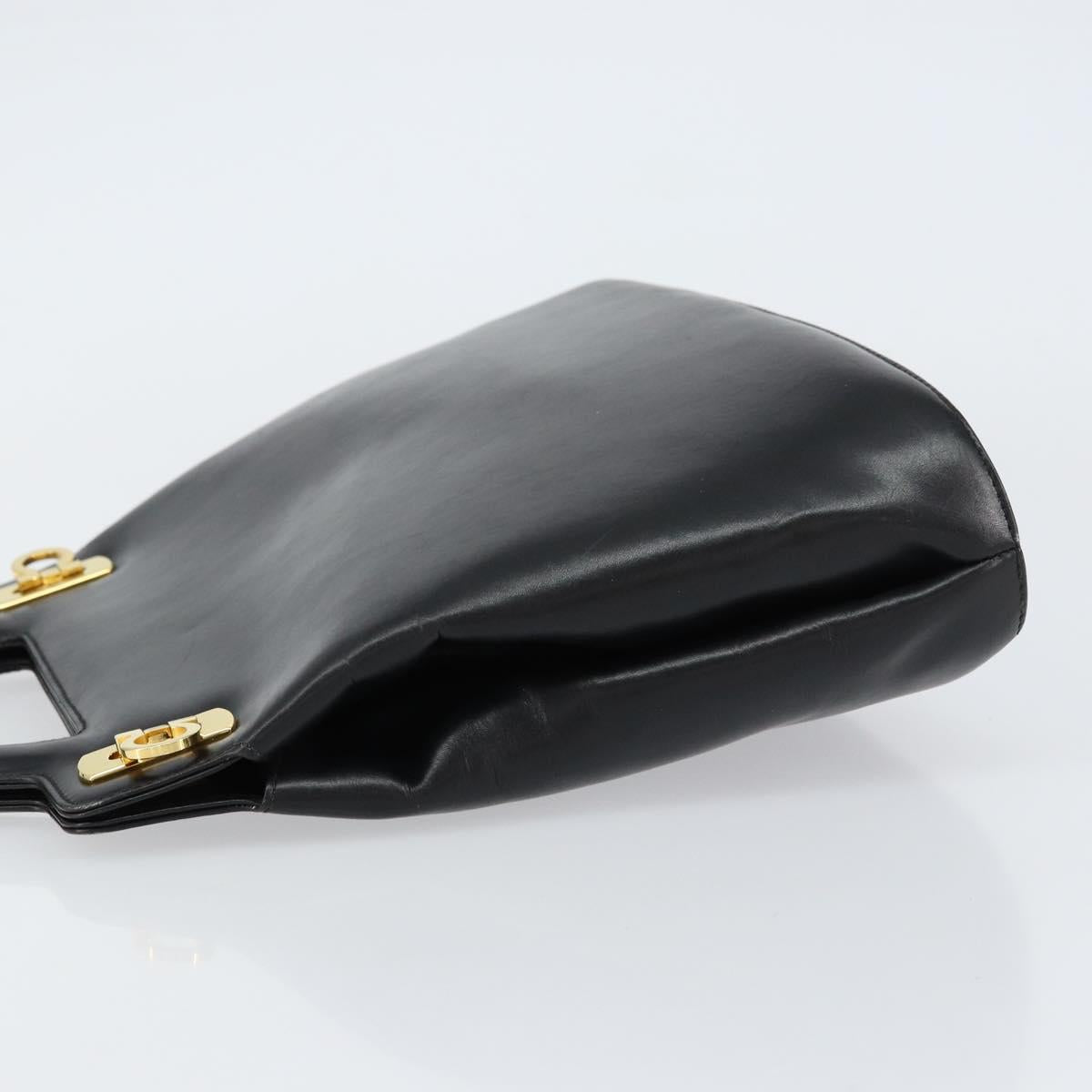 Salvatore Ferragamo Gancini Hand Bag Leather 2way Black Gold Auth 155316