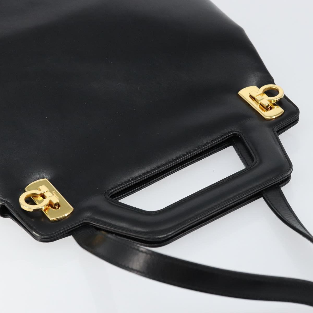 Salvatore Ferragamo Gancini Hand Bag Leather 2way Black Gold Auth 155316
