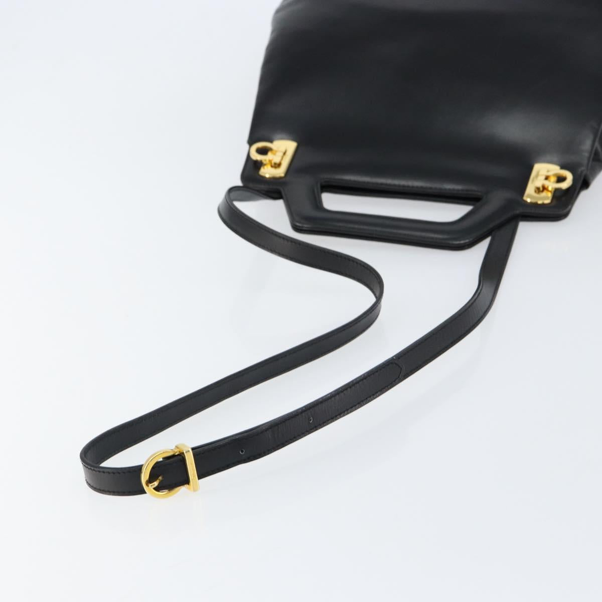 Salvatore Ferragamo Gancini Hand Bag Leather 2way Black Gold Auth 155316