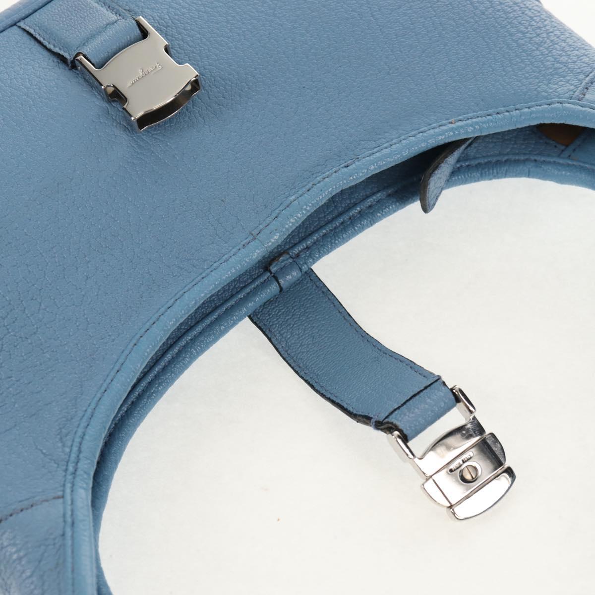 Salvatore Ferragamo Shoulder Bag Leather Blue Silver Auth 155317V
