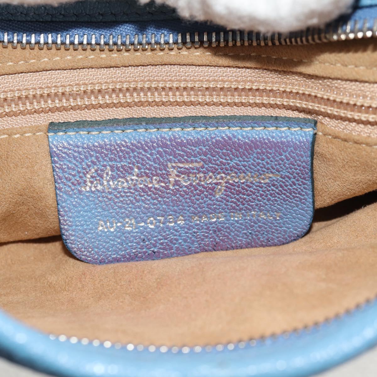 Salvatore Ferragamo Shoulder Bag Leather Blue Silver Auth 155317V