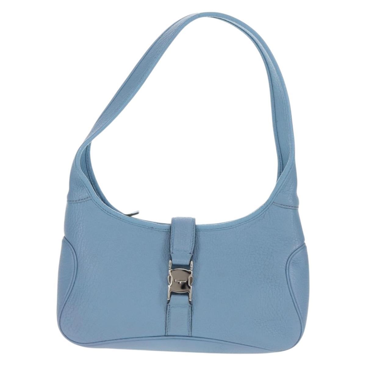Salvatore Ferragamo Shoulder Bag Leather Blue Silver Auth 155317V