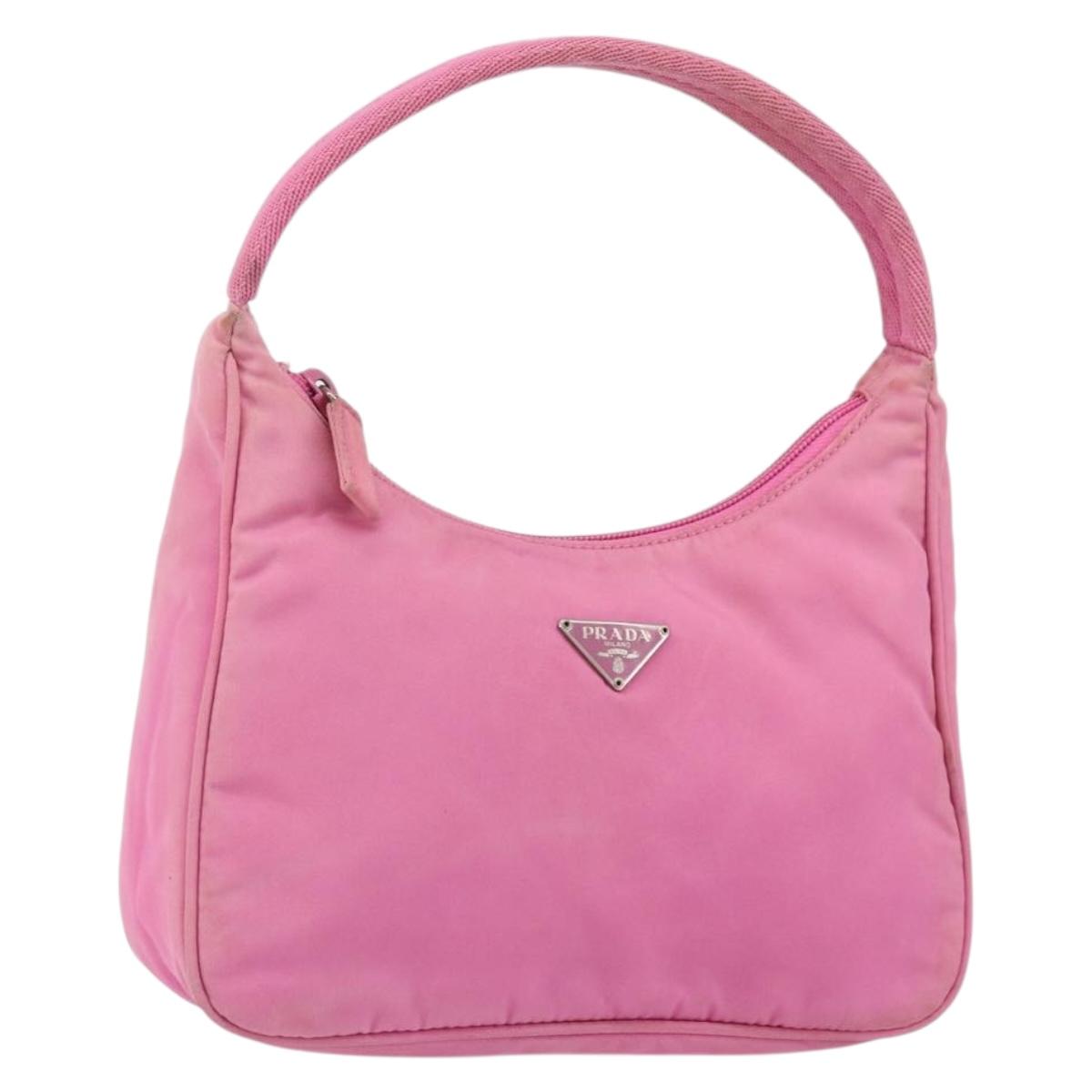 PRADA Hand Bag Nylon Pink Silver Auth 155318