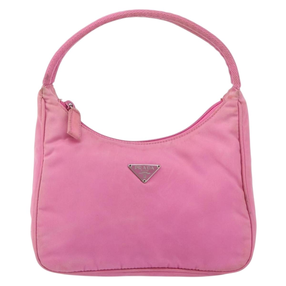 PRADA Hand Bag Nylon Pink Silver Auth 155318