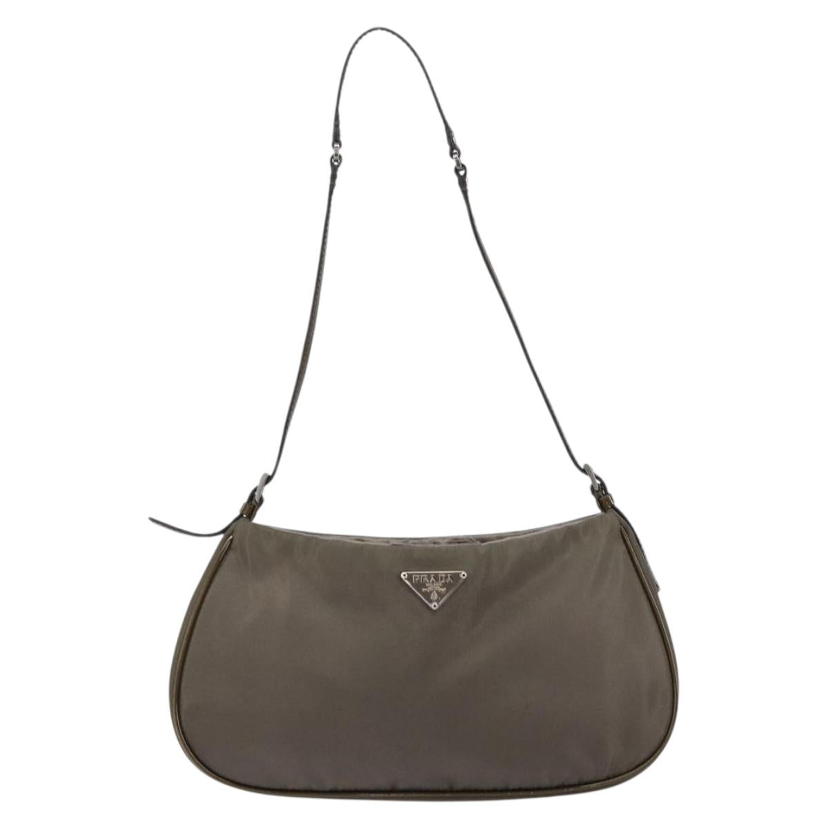 PRADA Shoulder Bag Nylon Khaki Silver Auth 155319