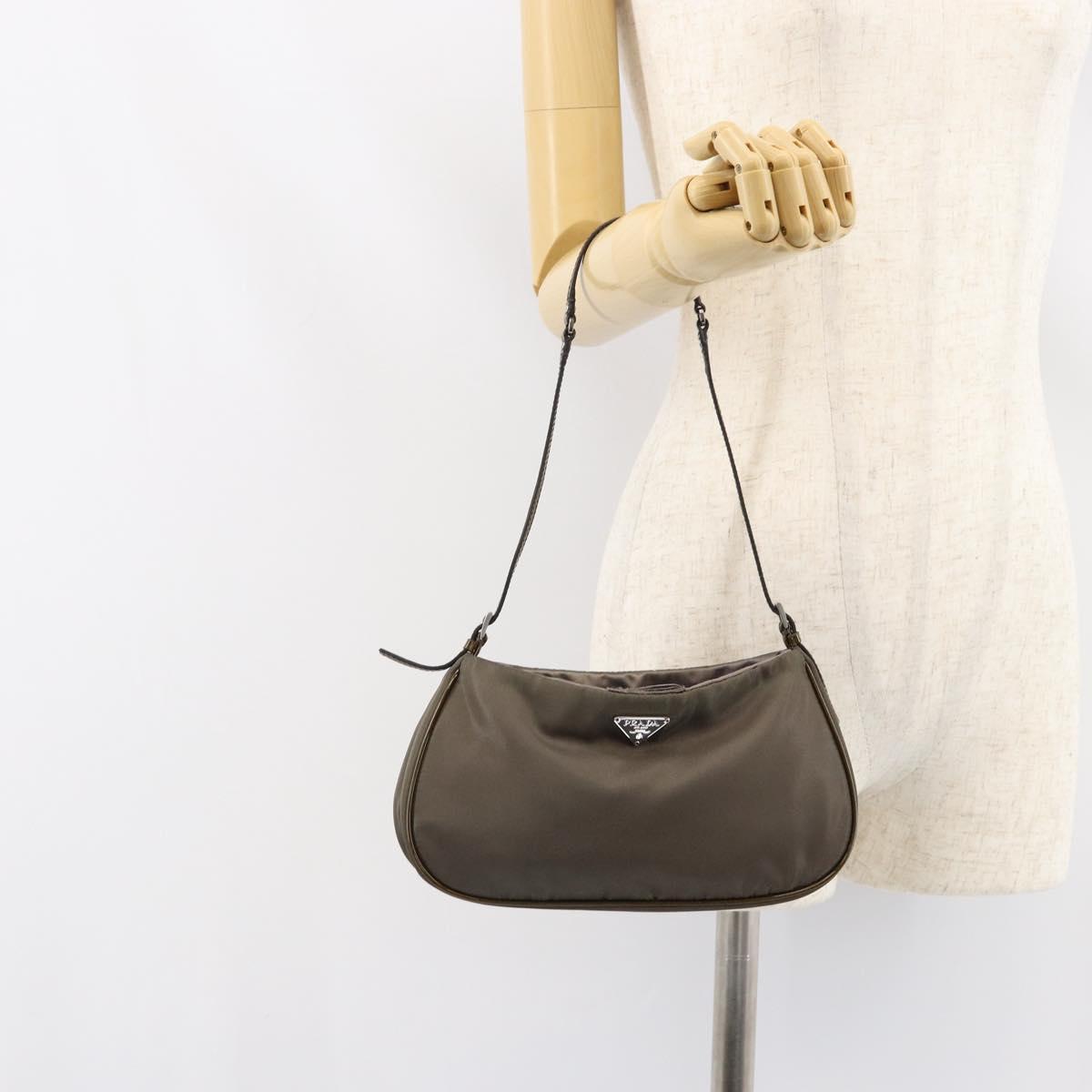 PRADA Shoulder Bag Nylon Khaki Silver Auth 155319