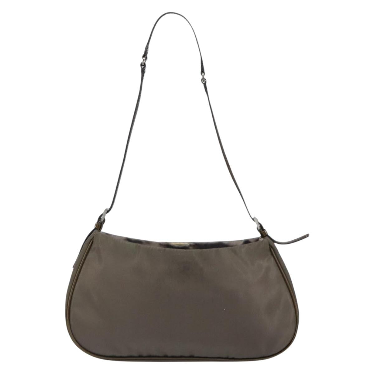 PRADA Shoulder Bag Nylon Khaki Silver Auth 155319