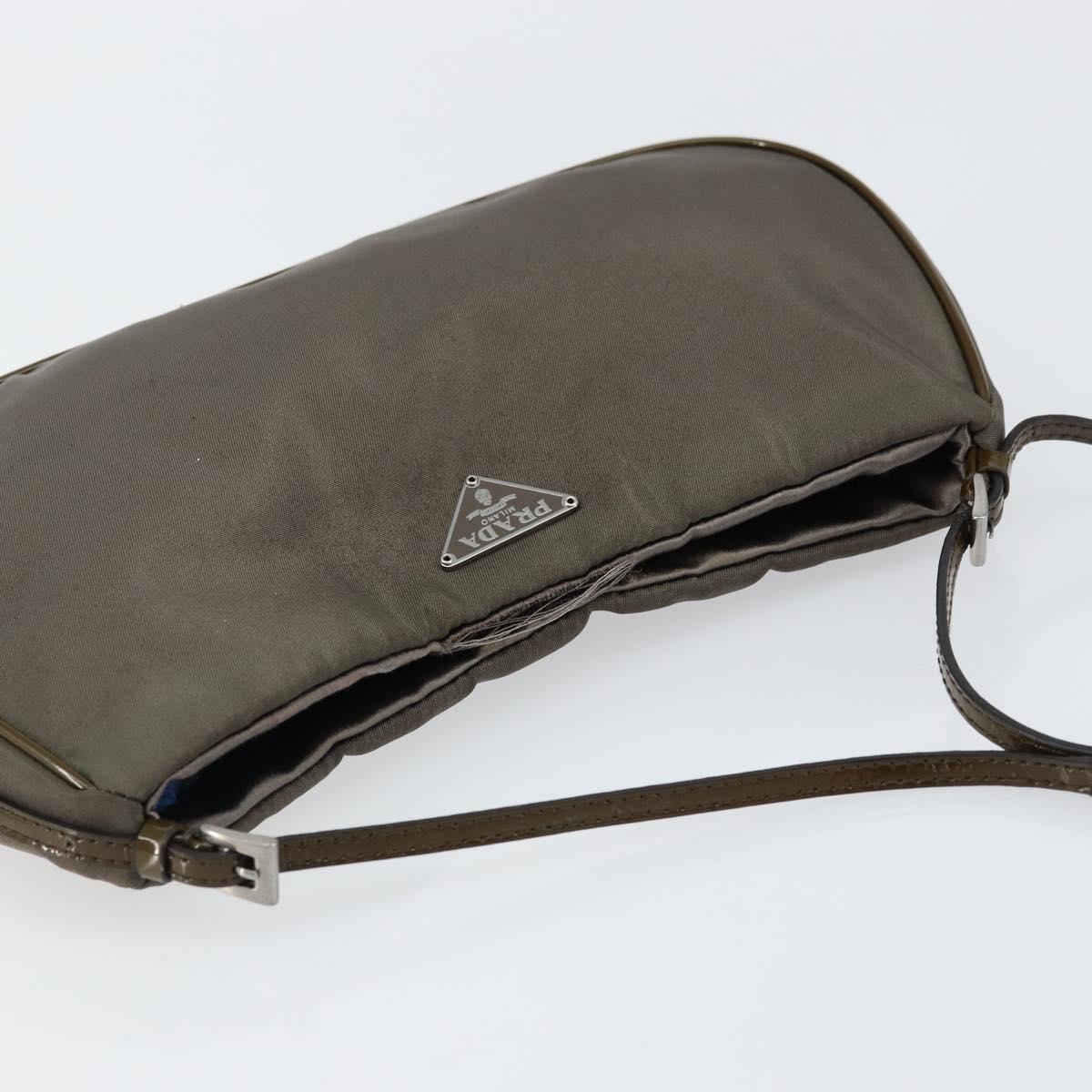 PRADA Shoulder Bag Nylon Khaki Silver Auth 155319