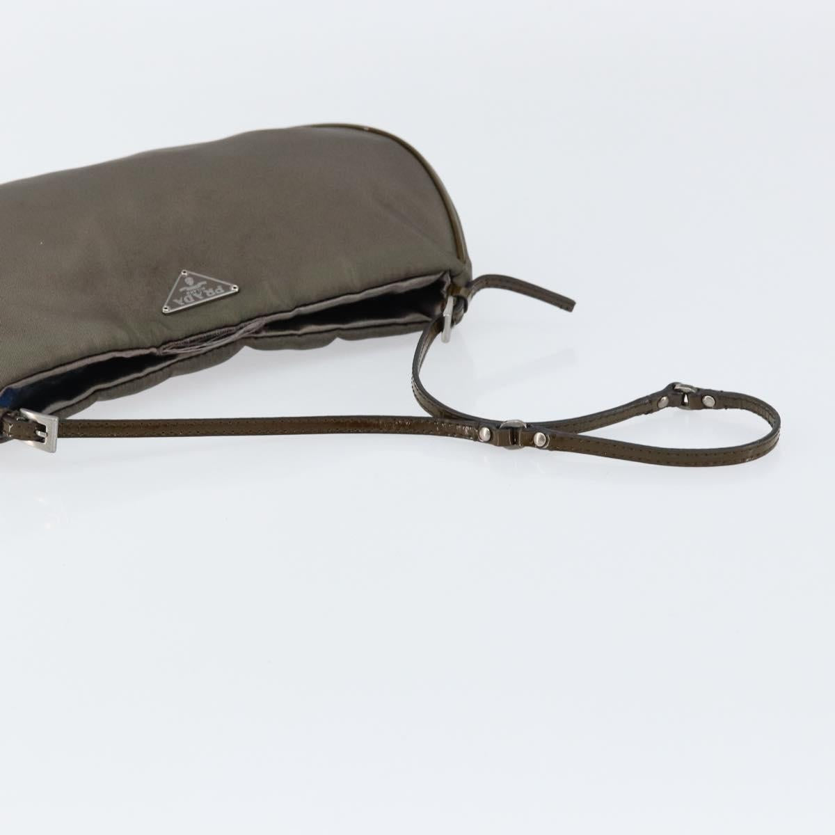 PRADA Shoulder Bag Nylon Khaki Silver Auth 155319