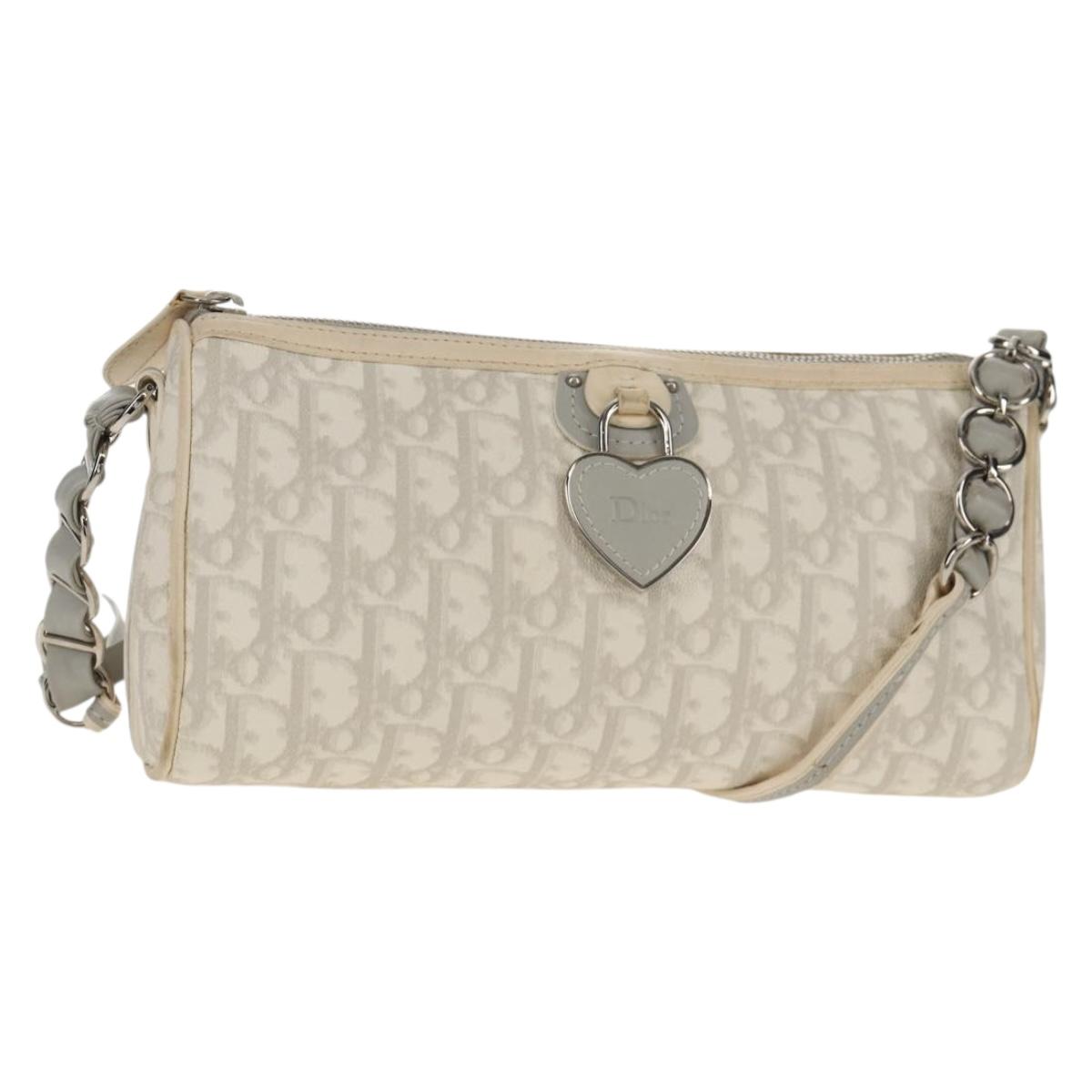 Christian Dior Trotter Romantic Shoulder Bag PVC White Silver Auth 155320V