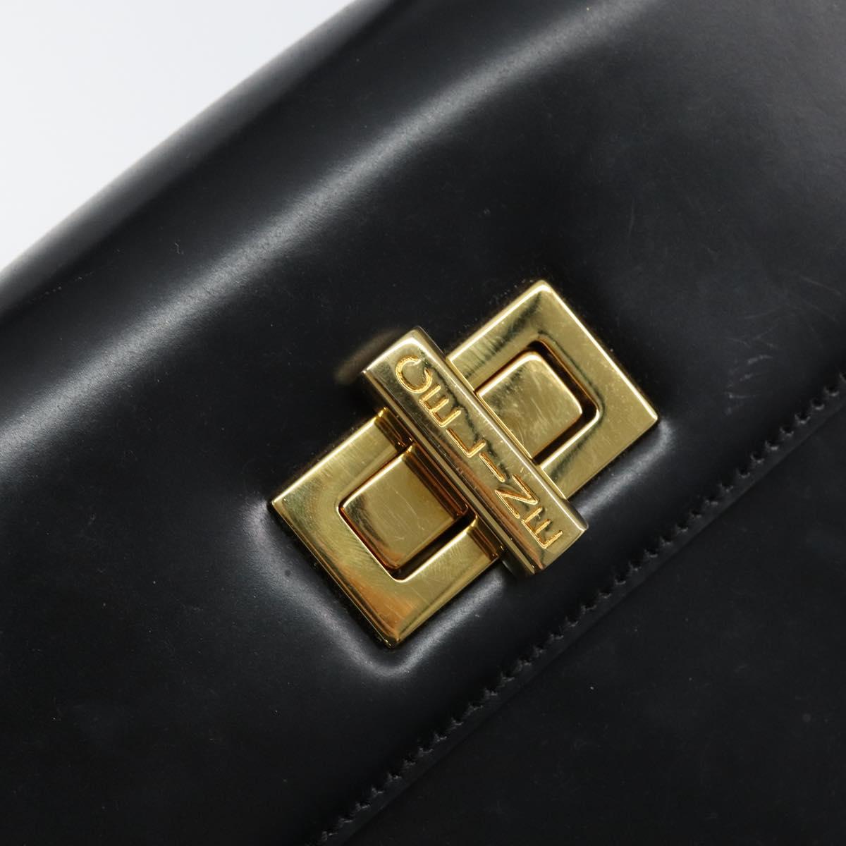 CELINE Hand Bag Leather Black Gold Auth 155321