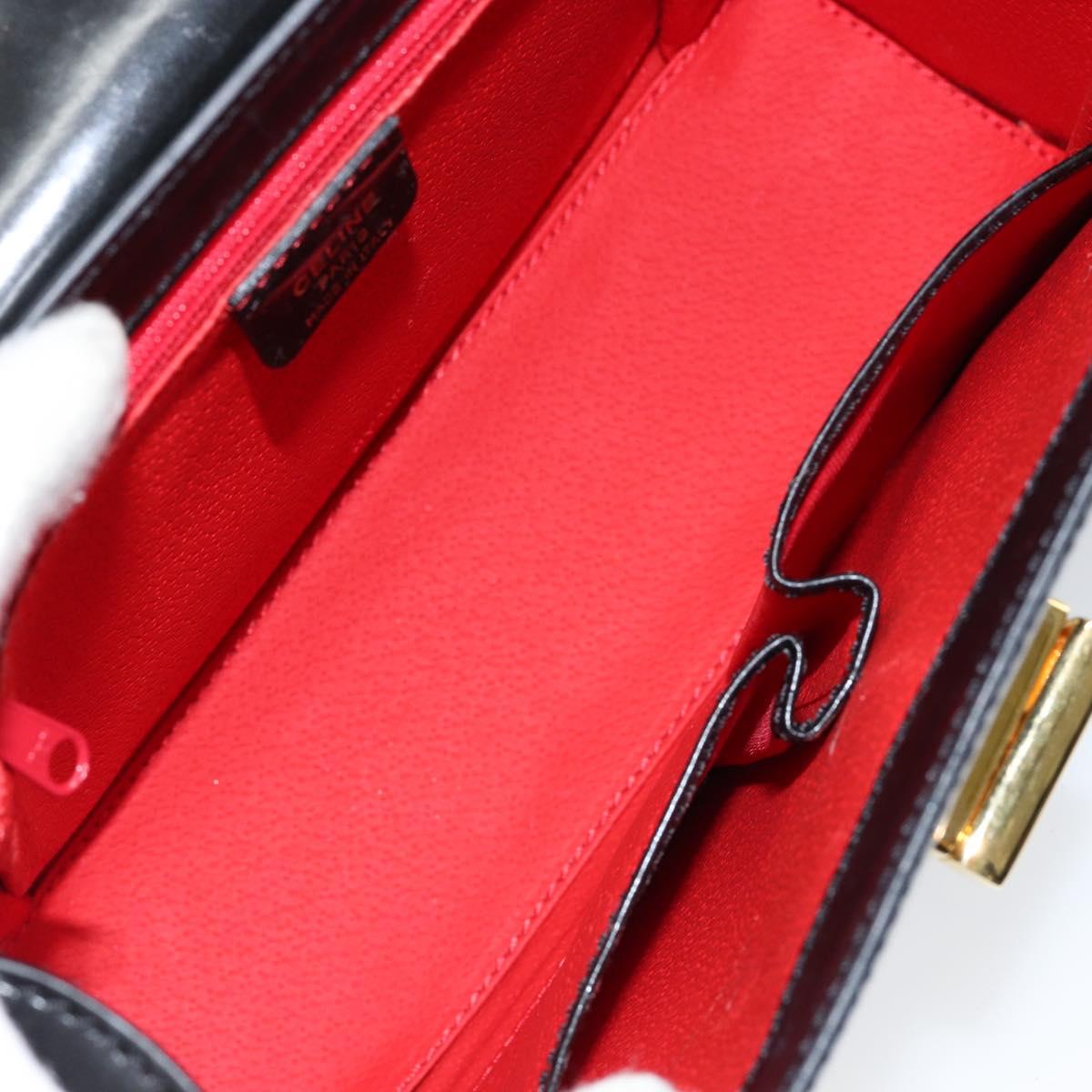 CELINE Hand Bag Leather Black Gold Auth 155321