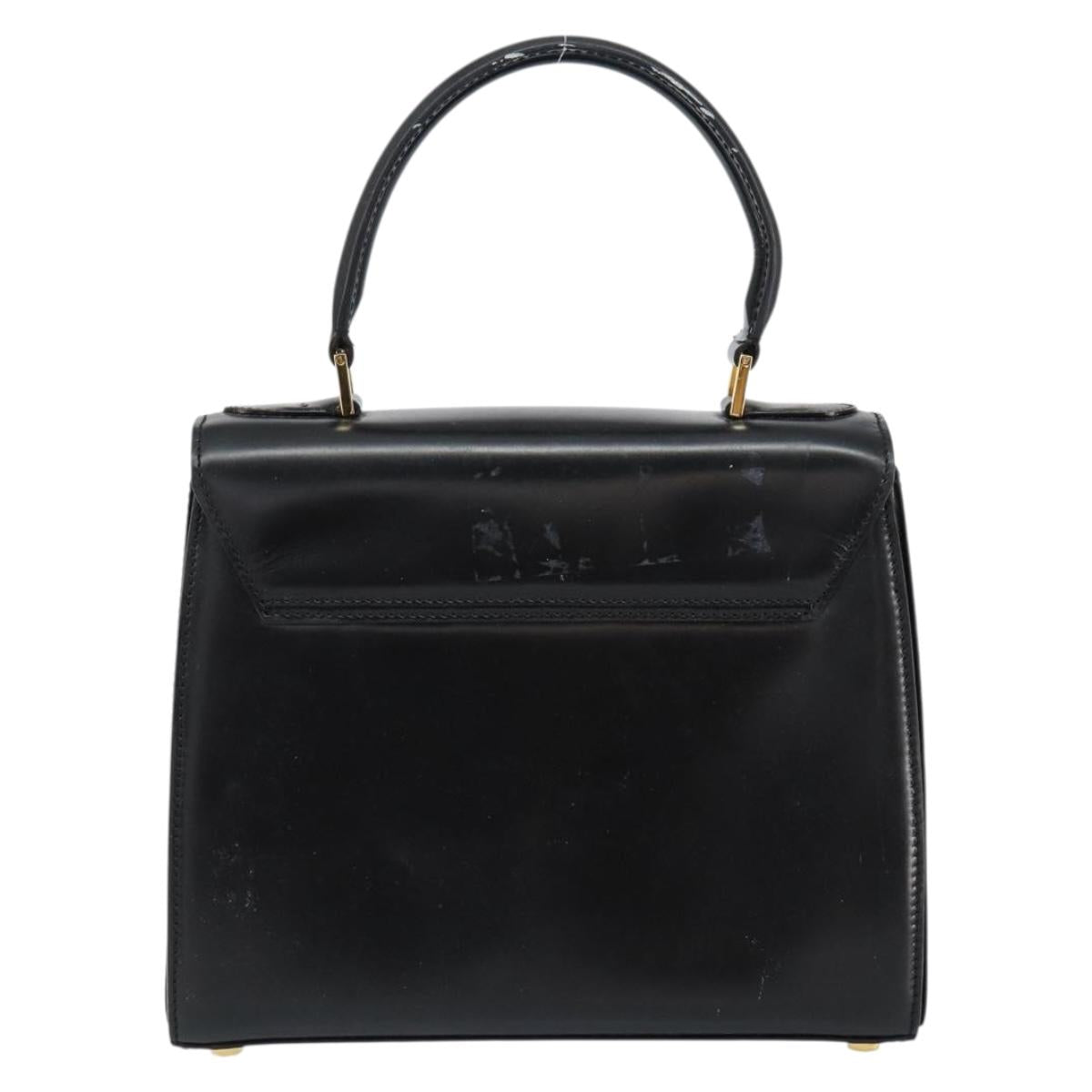CELINE Hand Bag Leather Black Gold Auth 155321