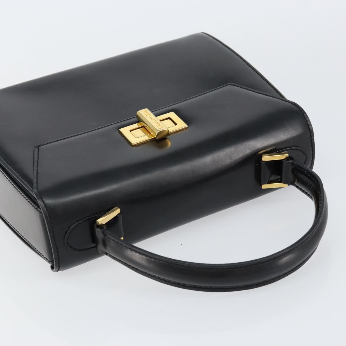 CELINE Hand Bag Leather Black Gold Auth 155321