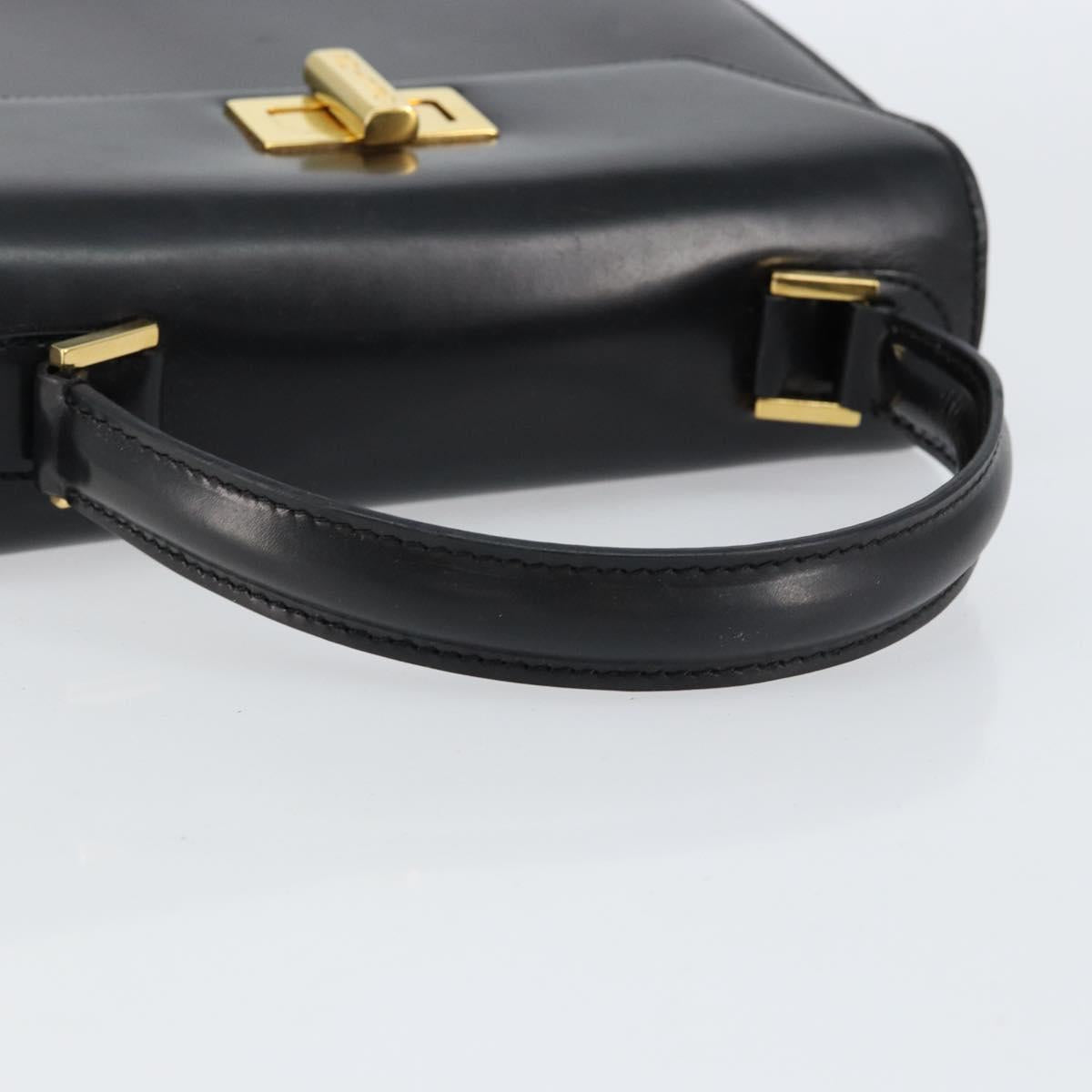 CELINE Hand Bag Leather Black Gold Auth 155321