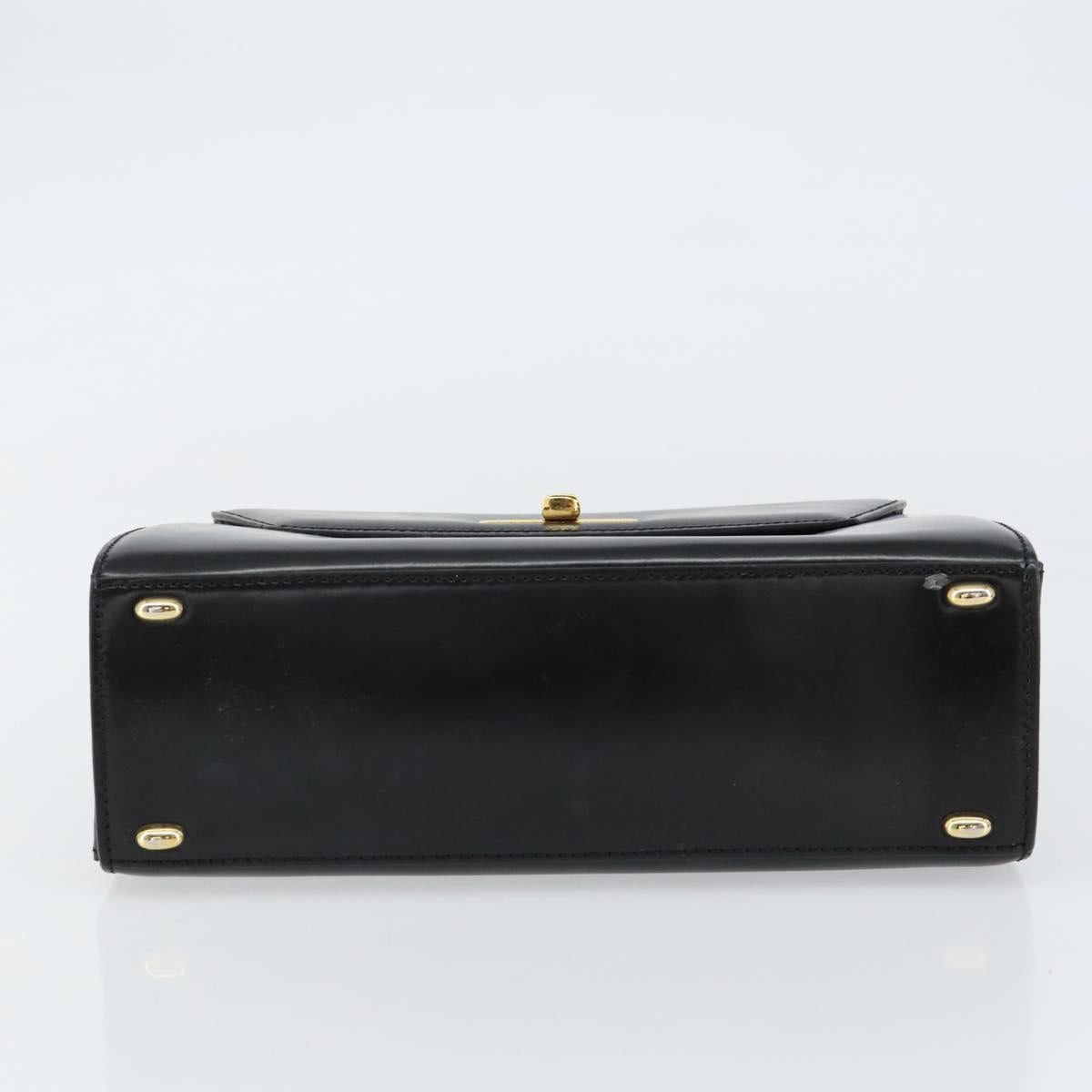 CELINE Hand Bag Leather Black Gold Auth 155321