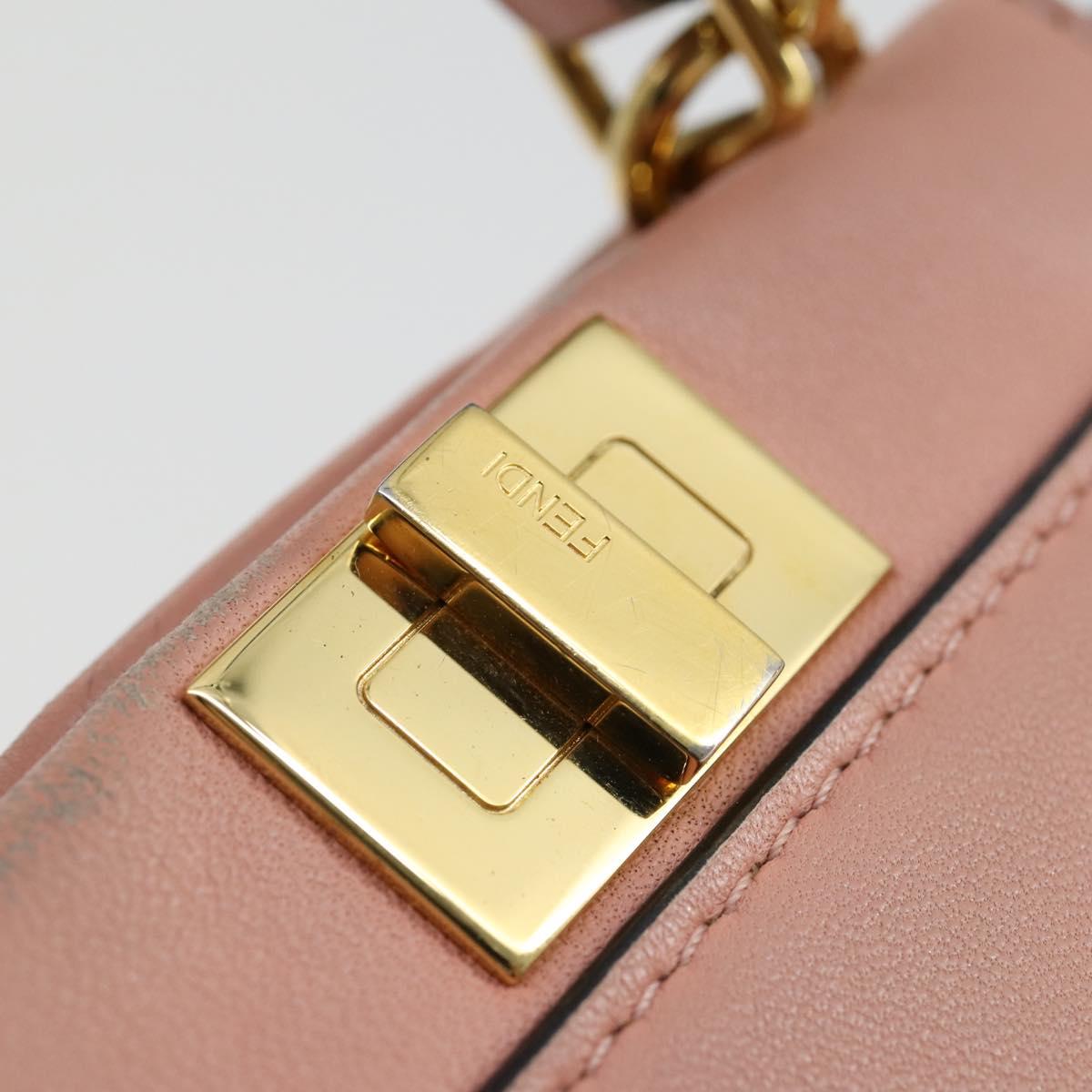 FENDI Micro Peek A Boo Hand Bag Leather 2way Pink Gold Auth 155322