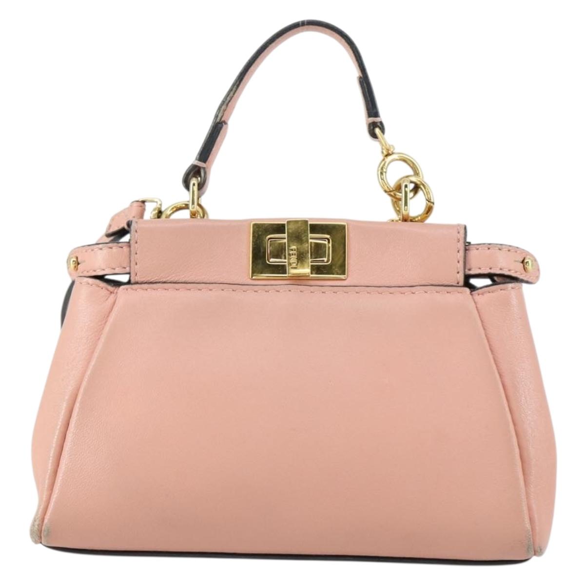 FENDI Micro Peek A Boo Hand Bag Leather 2way Pink Gold Auth 155322