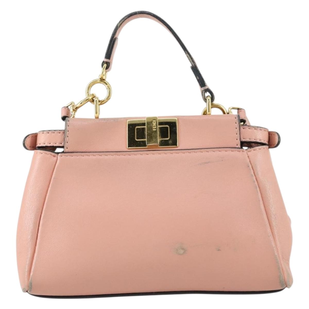 FENDI Micro Peek A Boo Hand Bag Leather 2way Pink Gold Auth 155322