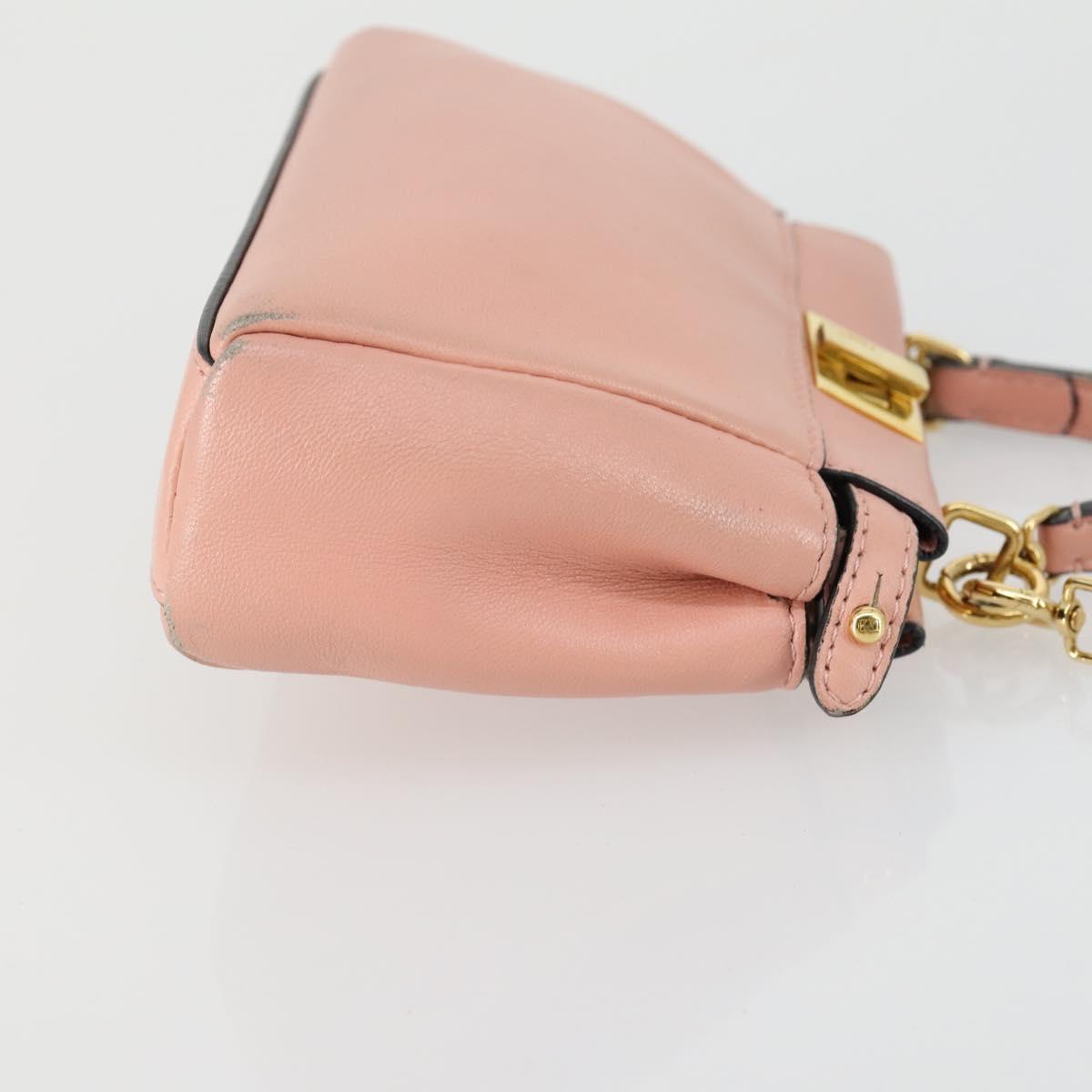 FENDI Micro Peek A Boo Hand Bag Leather 2way Pink Gold Auth 155322