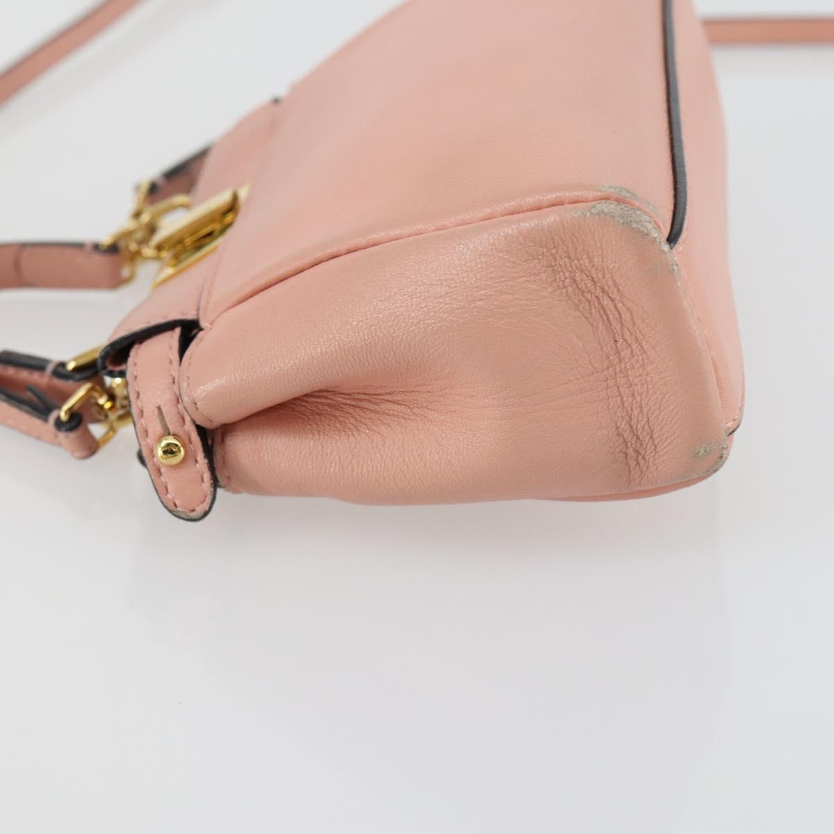 FENDI Micro Peek A Boo Hand Bag Leather 2way Pink Gold Auth 155322