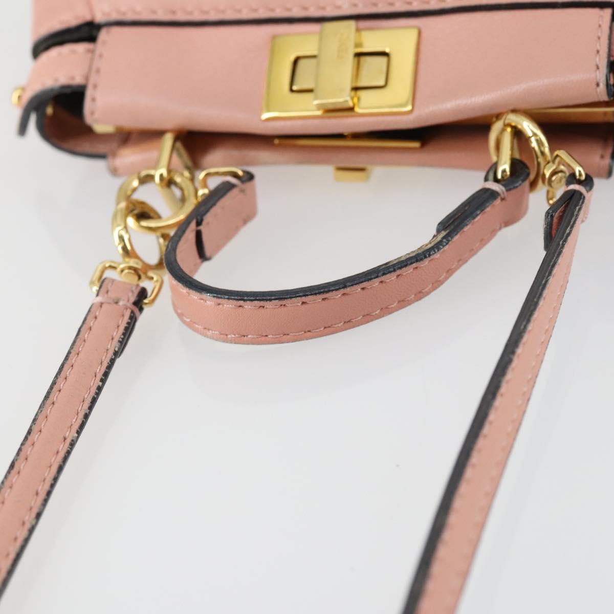 FENDI Micro Peek A Boo Hand Bag Leather 2way Pink Gold Auth 155322