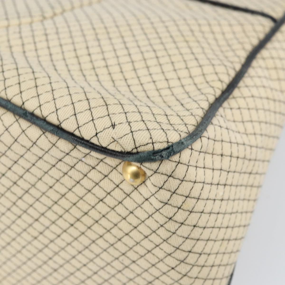 CHANEL Chain Tote Bag Cotton Beige Gold CC Auth 155323