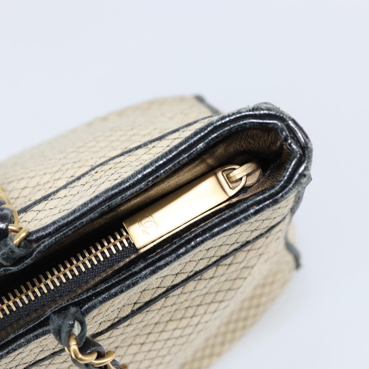 CHANEL Chain Tote Bag Cotton Beige Gold CC Auth 155323