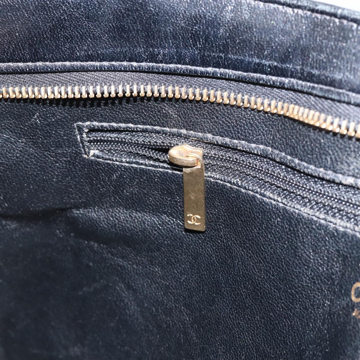 CHANEL Chain Tote Bag Cotton Beige Gold CC Auth 155323