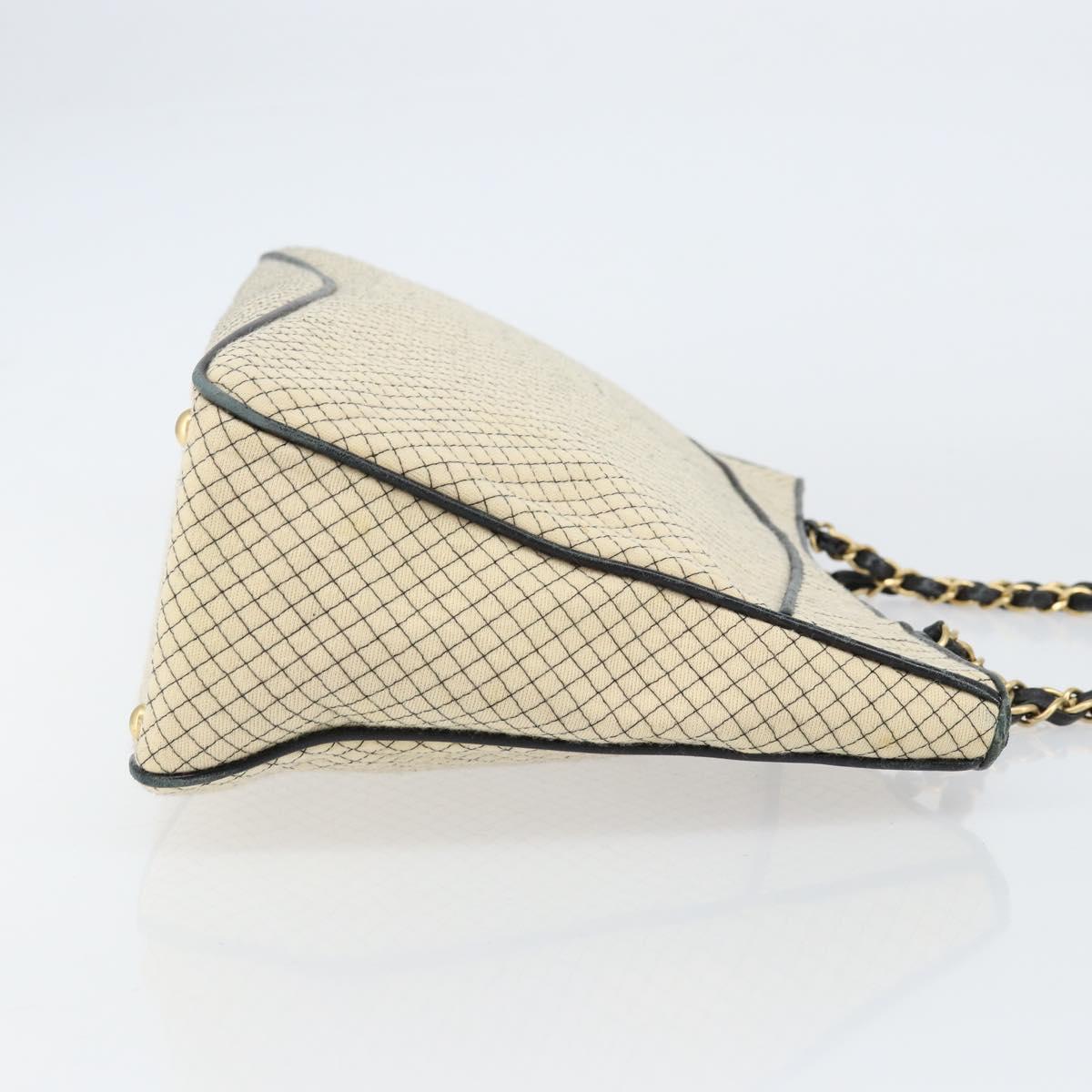 CHANEL Chain Tote Bag Cotton Beige Gold CC Auth 155323
