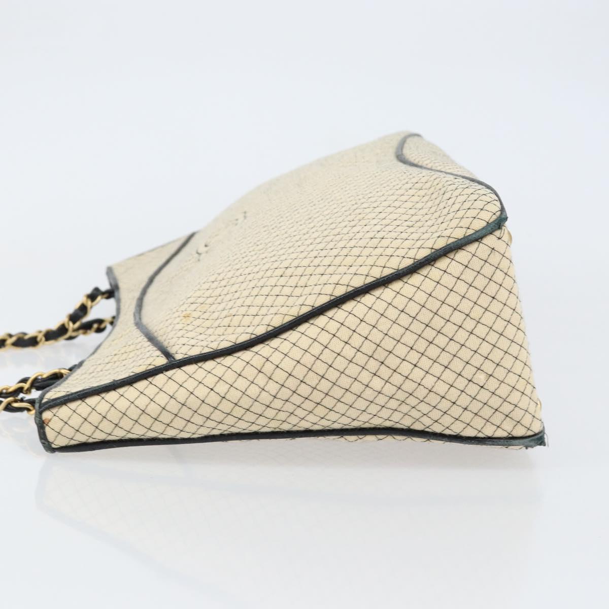CHANEL Chain Tote Bag Cotton Beige Gold CC Auth 155323
