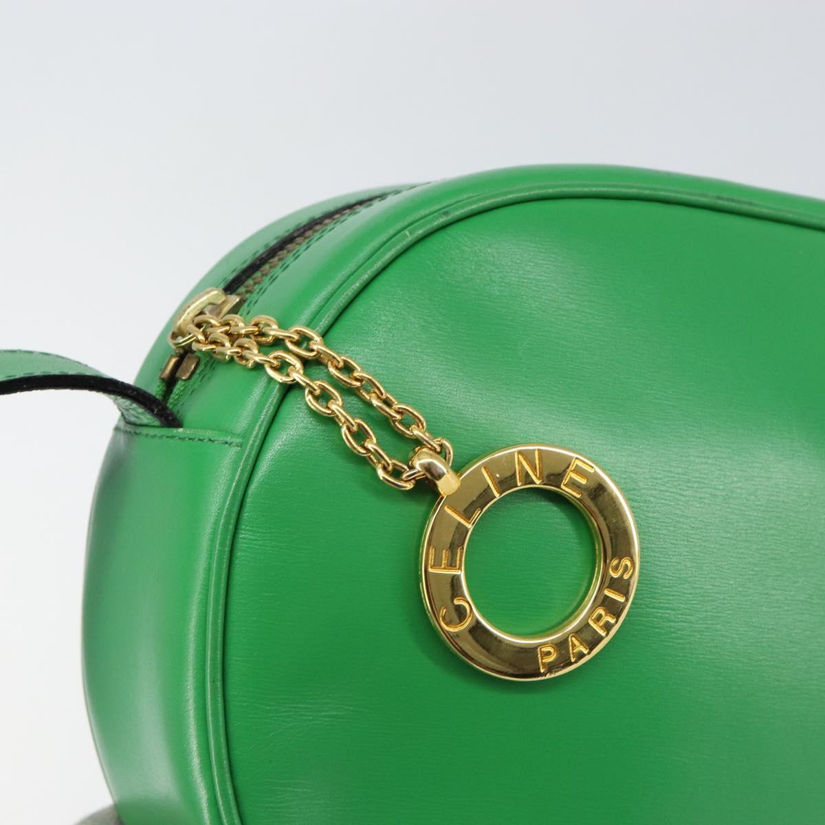 CELINE Shoulder Bag Leather Green Gold Auth 155324
