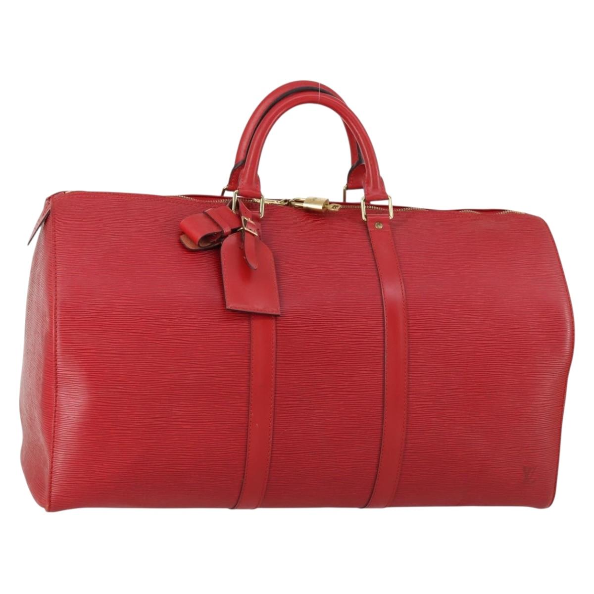 LOUIS VUITTON Epi Keepall 50 Boston Bag Red M42967 LV Auth 155329V