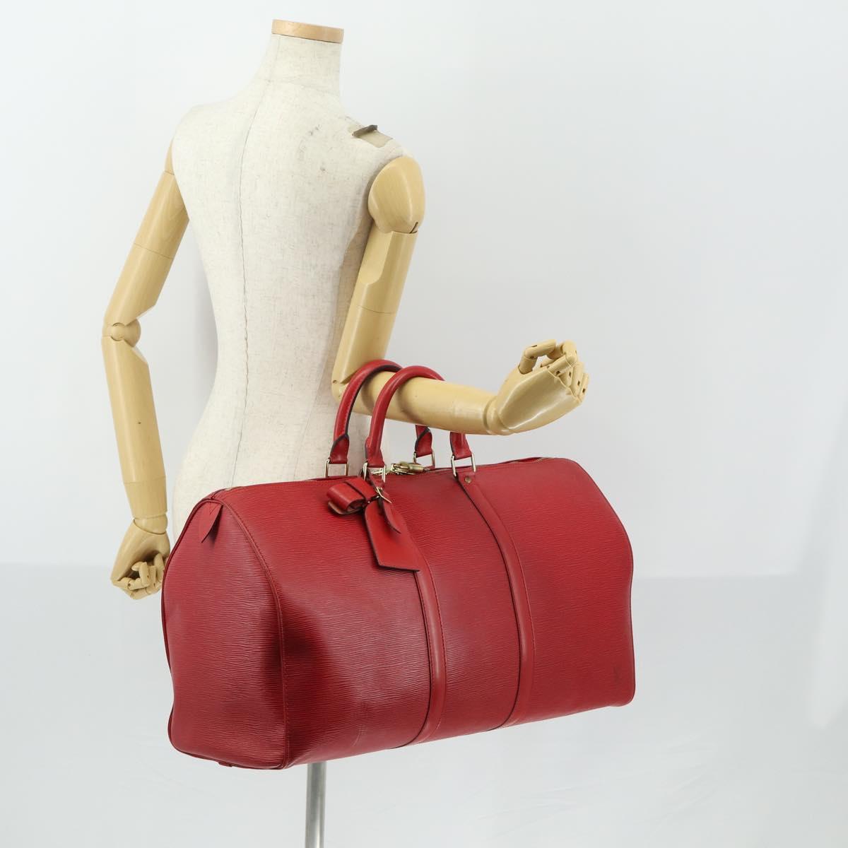 LOUIS VUITTON Epi Keepall 50 Boston Bag Red M42967 LV Auth 155329V