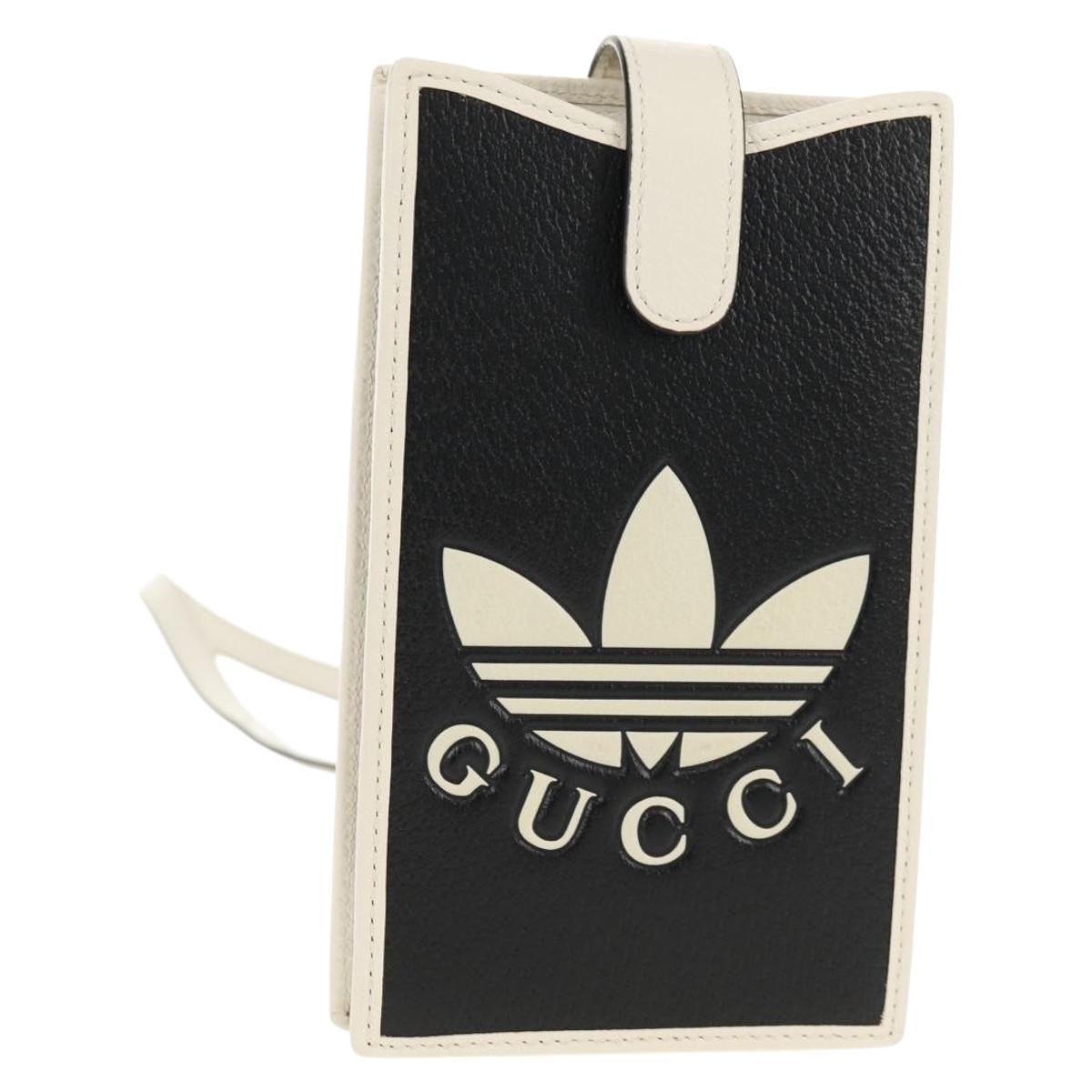 GUCCI×adidas Smartphone Case Shoulder Bag Leather Black 702203 Auth 155331M