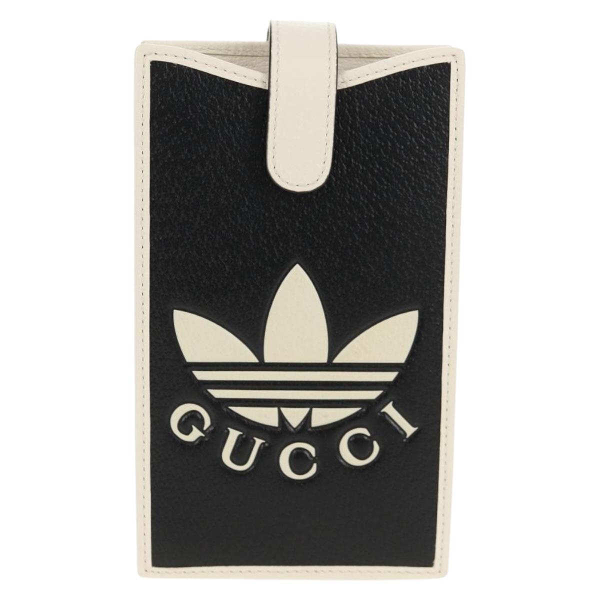GUCCI×adidas Smartphone Case Shoulder Bag Leather Black 702203 Auth 155331M