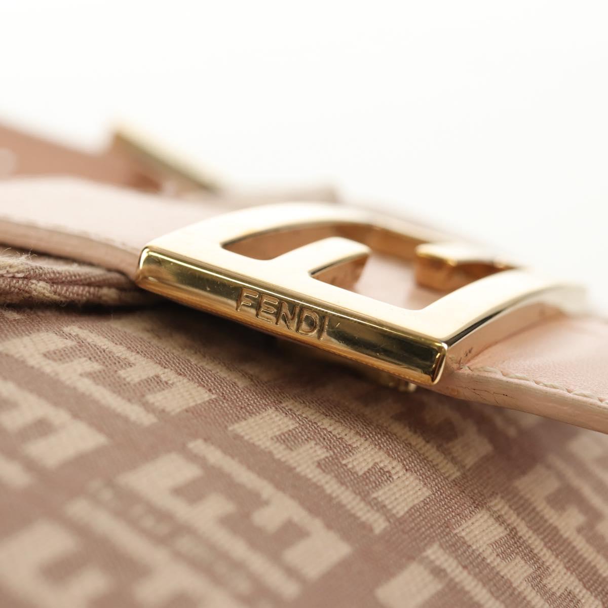 FENDI Zucchino Canvas Mamma Baguette Shoulder Bag Gold Pink Auth 155341V